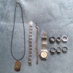 Men’s jewelry bundle necklace,bracelet,watch,rings